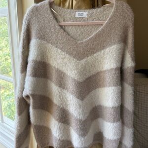 Bluivy V-Neck Sweater - Cream and Tan Stripes